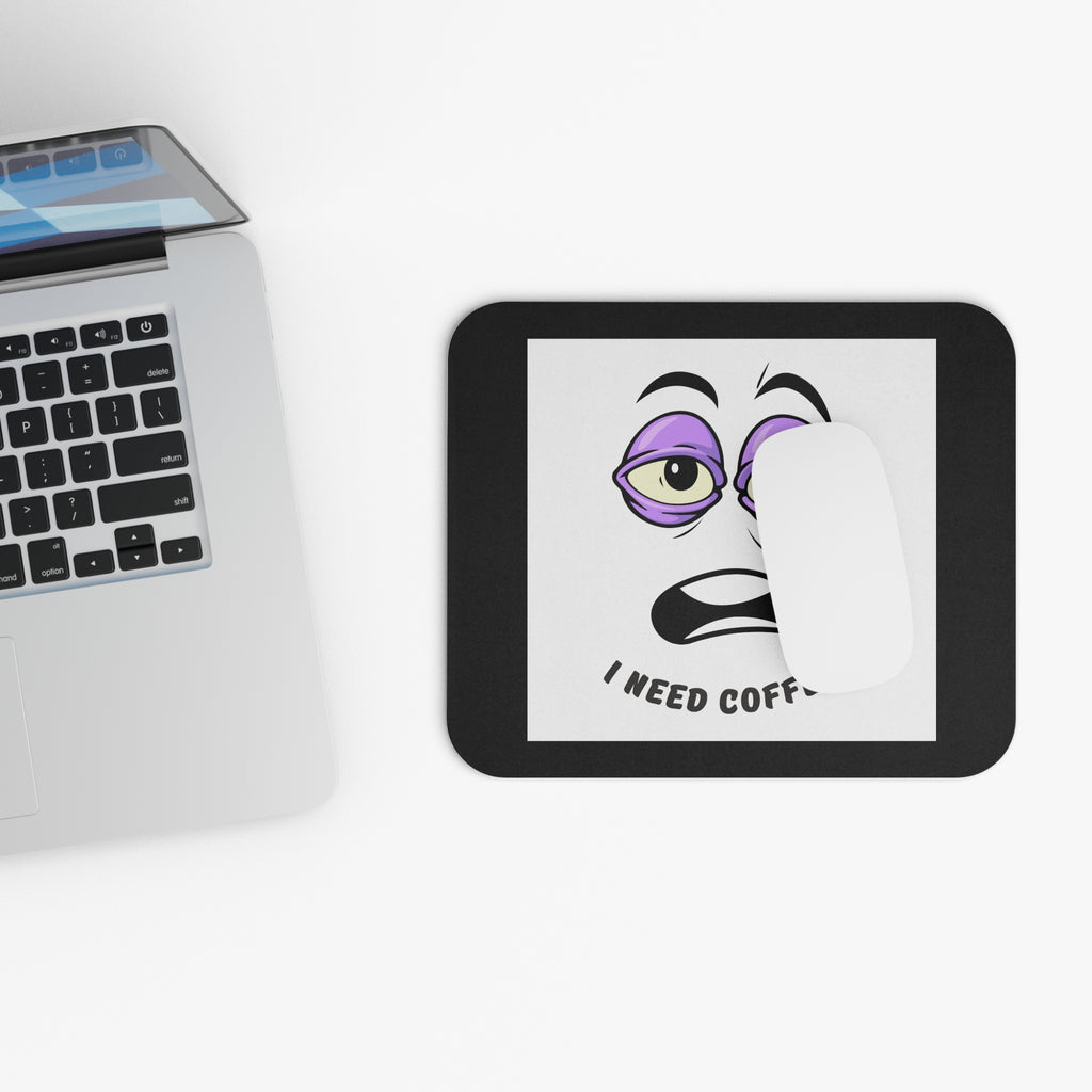 I Need Coffee Black Mouse Pad — Workplace Humor Desk Accessory