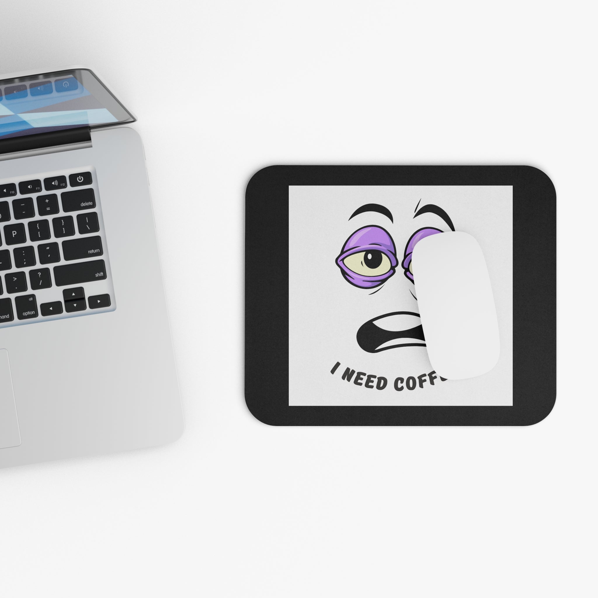 I Need Coffee Black Mouse Pad — Workplace Humor Desk Accessory